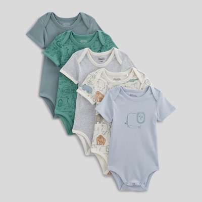 Lot de 5 bodies manches courtes imprimés en coton BIO BOUT'CHOU