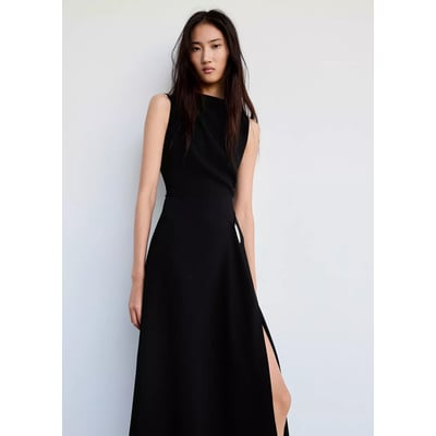 Robe midi froncée métallique MANGO