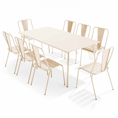 Salon de jardin table et 8 chaises bistrot en acier, PALAVAS OVIALA