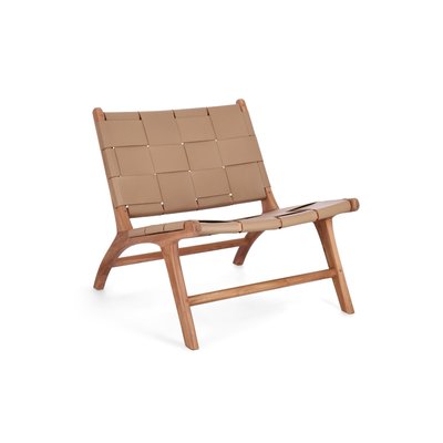 Fauteuil lounge en bois teck et cuir pleine fleur - ROBERT HELLIN, DEPUIS 1862