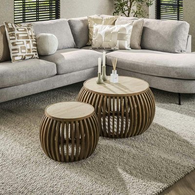 Table basse ronde en bois de manguier et céramique (lot de 2) ASCOLI PIER IMPORT