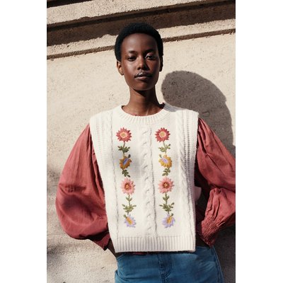Jersey sin mangas con peto y bordado floral, ADELA LOUISE MISHA