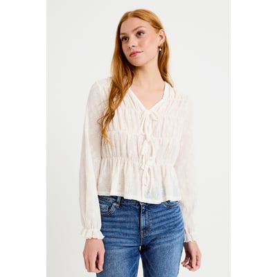 Blouse ajustée col v dentelle plissée CACHE CACHE