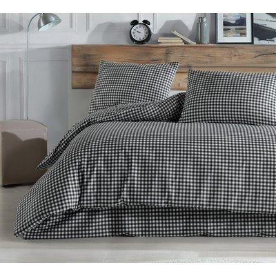 Parure Housse de couette 3 pcs 240x220 cm 100% coton 57 fils imprimé."Vichy noir " C DESIGN HOME TEXTILE