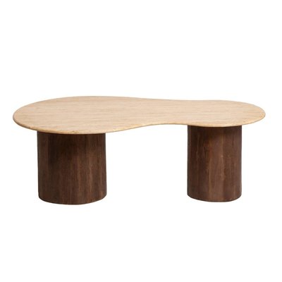 Table basse en bois de manguier et en travertin  CAROLA MADE IN MEUBLES 