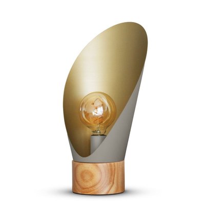 Lampe A Poser Spoon Xl Métal Gris Taupe Socle En Bois MILLUMINE