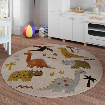 Tapis enfant rond motif dinosaures  , T-REX & FRIENDS SMART KIDS