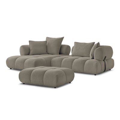 Canapé d'angle fixe 4 places en tissu bouclette avec pouf, ALYA BOBOCHIC