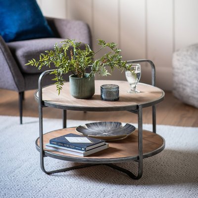 Morbi Oak Industrial Round Two Tier Coffee Table with Handle SO'HOME