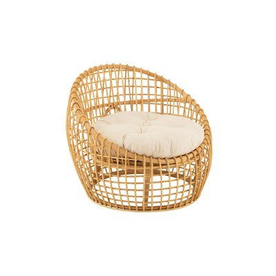 Fauteuil lounge en rotin naturel avec coussin écru - CARNAC HELLIN, DEPUIS 1862