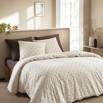 Parure de lit coton blanc  - POIS TERRE DE NUIT