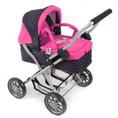 Poussette pour poupée Smarty - Rose fleuri et Marine à pois BAYER CHIC 2000