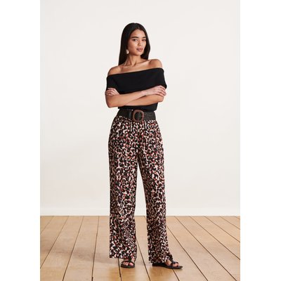 Pantalon large fluide imprimé léopard à taille élastiquée LA FEE MARABOUTEE