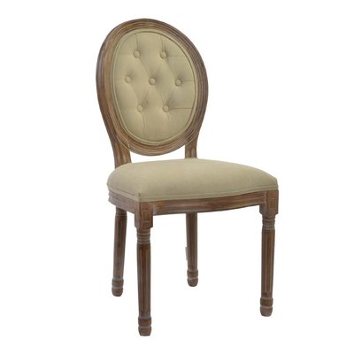 Chaise médaillon bois et lin beige - 48x46x96cm WADIGA