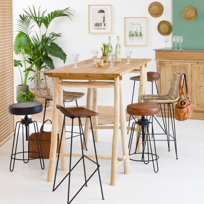 Tabouret réglable en cuir noir  GASTON MADE IN MEUBLES 