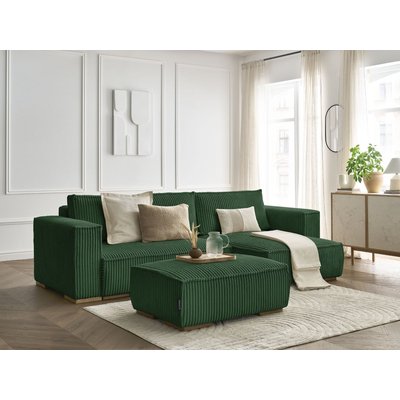 Canapé d'angle convertible 4 places en gros côtelé doux avec pouf, CHELSEA BOBOCHIC