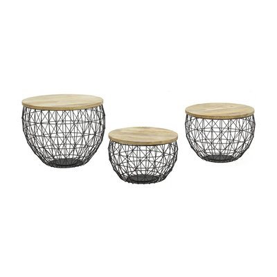 Tables basses en métal et manguier (Lot de 3) AUBRY GASPARD