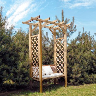 Banc 2 places avec arche traditionnel en bois CEMONJARDIN