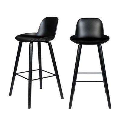 Lot de 2 tabourets de bar résine et bois pieds noirs 76cm - Albert Kuip ZUIVER