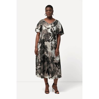 Robe midi à fleurs et strass. Décolleté en ULLA POPKEN