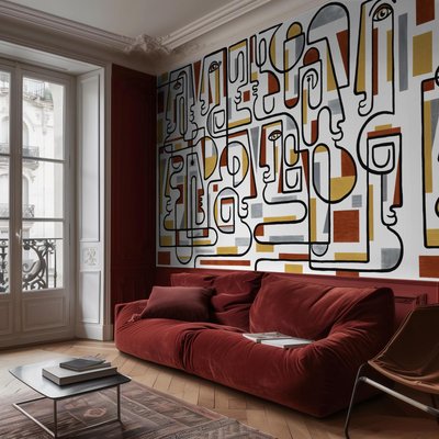 Papier peint panoramique et moderne avec visages abstraits - 170x260 cm (l x h) LA TOUCHE ORIGINALE