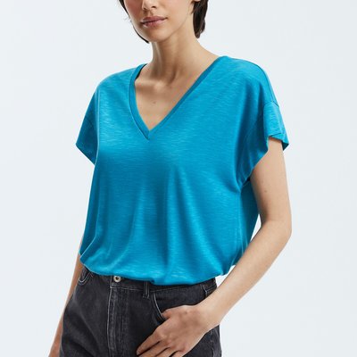 T-Shirt mit V-Ausschnitt, weich fallender Jersey VILA