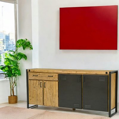 Buffet enfilade industriel bois métal 4 portes 1 tiroir boulons visibles 200cm BROOKLYN PIER IMPORT