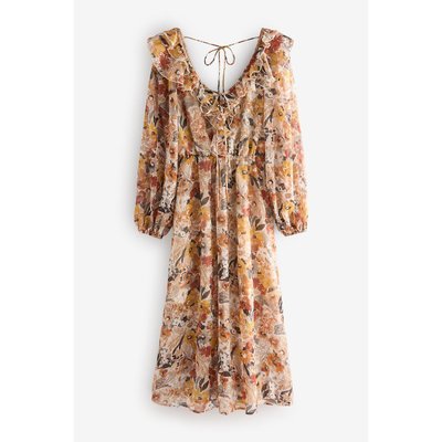 Robe trapèze mi-longue volant nouée au dos NEXT