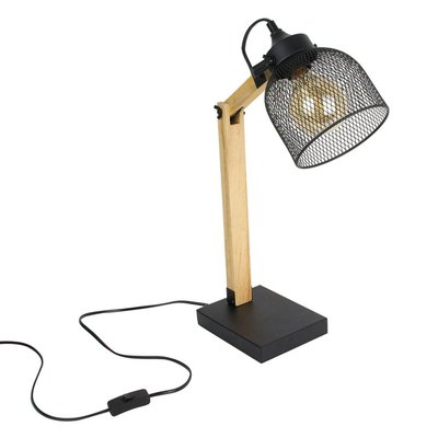 Lampe à Poser Grille En Métal  Et Bois DECORATIE