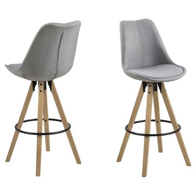 Lot de 2 Tabourets de bar Dona en tissu et bois d'Hévéa TOILINUX