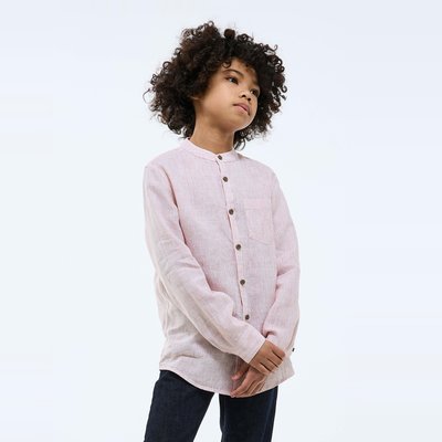 Chemise col mao rayée en 100% lin MONOPRIX