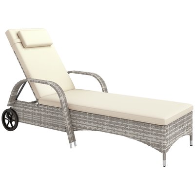 Bain de soleil inclinable avec matelas et tétière résine tressée OUTSUNNY
