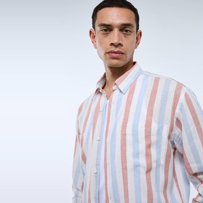 Chemise manches longues rayée en mélange lin MONOPRIX