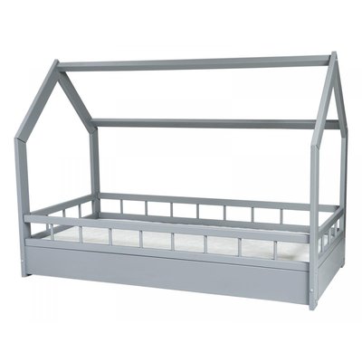 Lit cabane 2 en 1 avec matelas ECO 160x80cm et barreaux gris pour enfants ZVEZDA