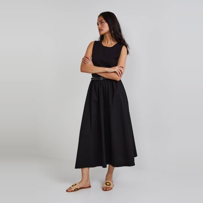 Robe longue bi-matière unie en coton MONOPRIX