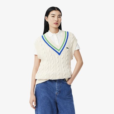 Pull tennis côtelé sans manches à col V LACOSTE