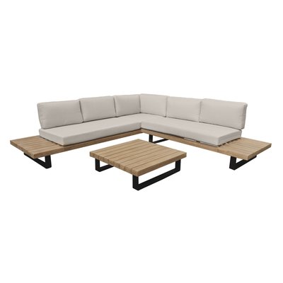 Salon de jardin en bois d'acacia et coussins 6 places, DOURO NOW'S HOME