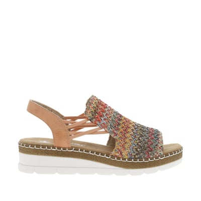 Sandales abricot avec une tige en tressage multicolore et à talon compensé RIEKER