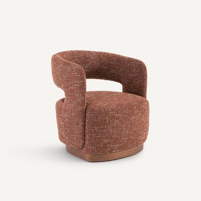 Sillón giratorio con base de nogal y tela texturizada, Jesper AM.PM