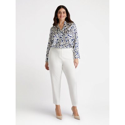 Blouse en satin avec inscription imprimée, col en V, pli central, grands poignets boutonnés FIORELLA RUBINO