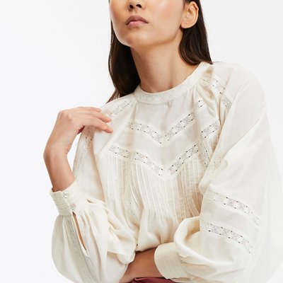 Blouse met ronde hals, katoen voile en borduursel LA REDOUTE COLLECTIONS