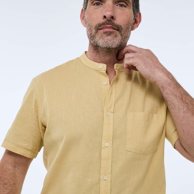 Chemise manches courtes col mao en lin MONOPRIX