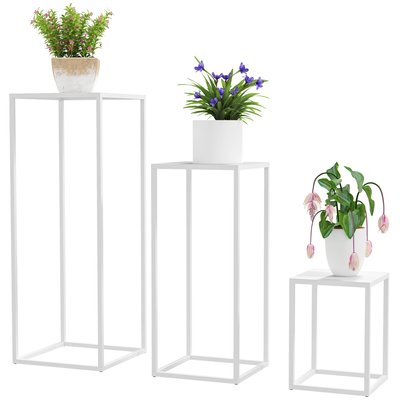 Lot de 3 supports plantes empilables métal époxy blanc OUTSUNNY