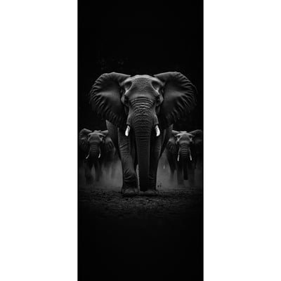 Tableau Sur Verre Synthétique Éléphants En Troupeau Noir Et Blanc ANIMAUX CEANOTHE