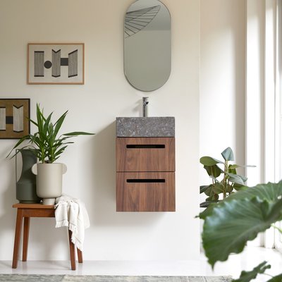 Meuble salle de bain en noyer massif et marbre 40 cm LINE TIKAMOON
