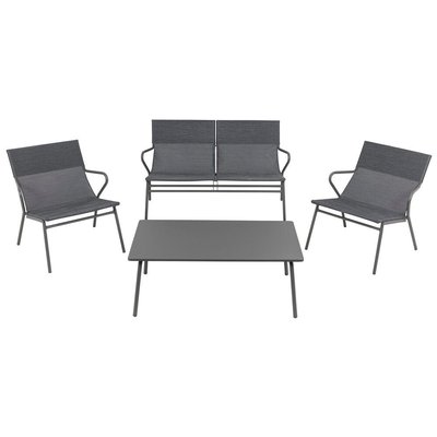Salon Bas de Jardin - 1 Table Basse Rectangle, 1 Banquette Et 2 Fauteuils - Vence - Batyline® Duo - Bleu Mistral Blue - B045774 LAFUMA MOBILIER