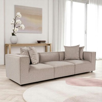 Canapé en lin 3 places - beige sable COLLIOURE PIER IMPORT