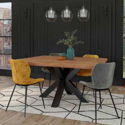 Table à manger carrée en bois massif pied central croisé 150 cm OKA PIER IMPORT