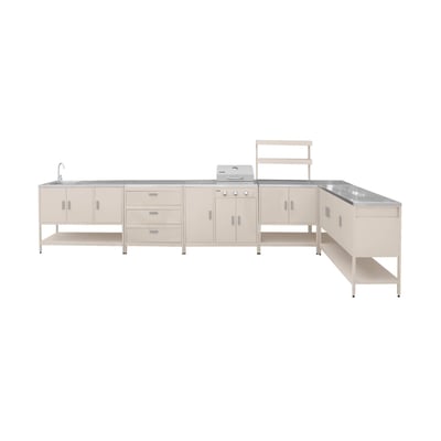 Cuisine d'extérieure 5 modules avec barbecue gaz 3 brûleurs sur pieds, thermomètre NAXOS BARBECUE GAZ + 5 MODULES SWEEEK