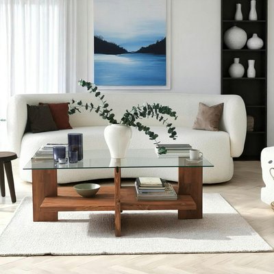 Table basse verre et bois brun - 2 plateaux LHASA PIER IMPORT